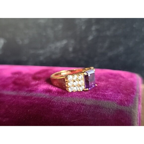 ESPO 14KTGE Prong Set Rhinestone Cocktail Ring Vintage Size US 9 - Picture 2 of 10